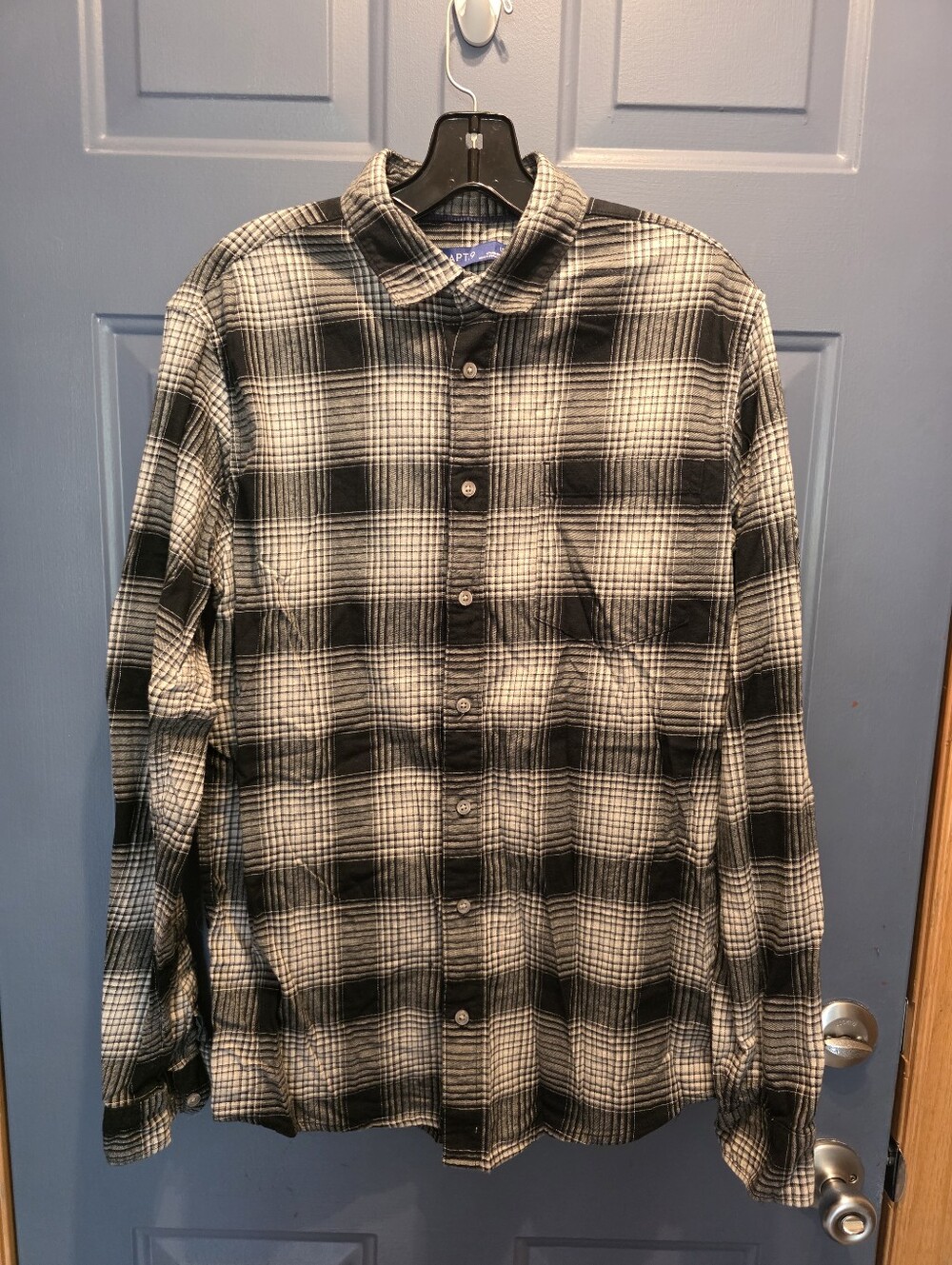 Men's LT L TALL Apt 9 Black & White Plaid Button-Up Shirt